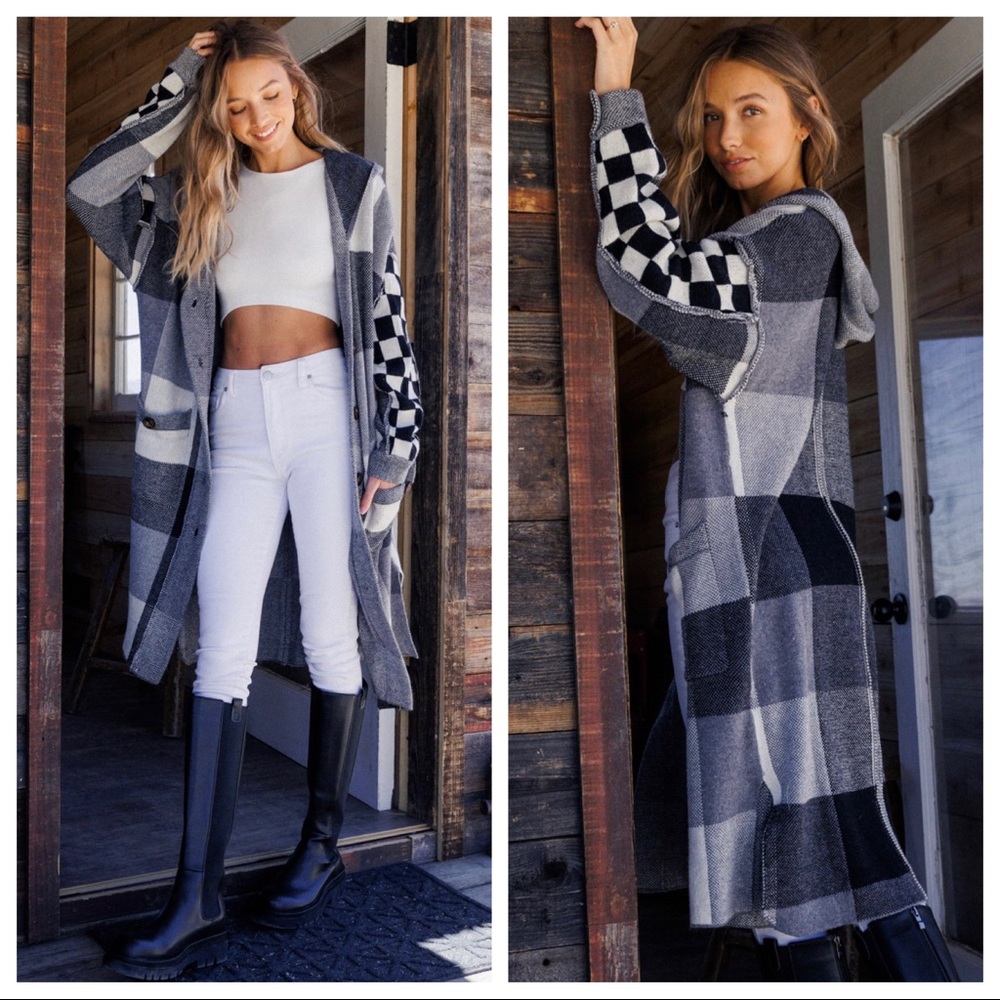 LAST ONE! Absolutely Fabulous Boho Multi Plaid Fabric Hoody Cardigan - Picture 5 of 6